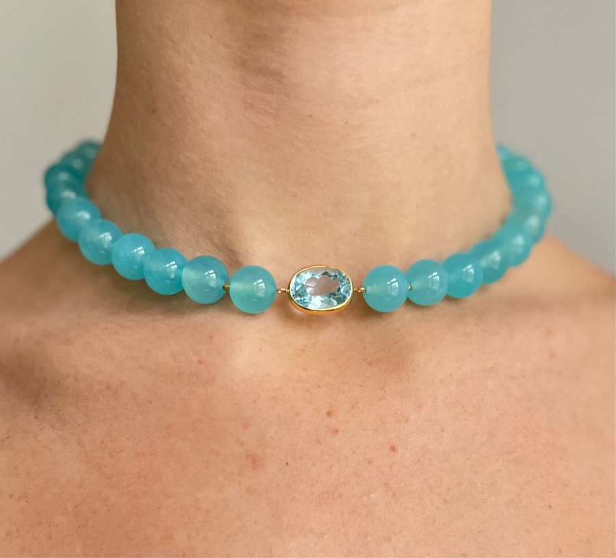 Blue Topaz and Chalcedony Necklace