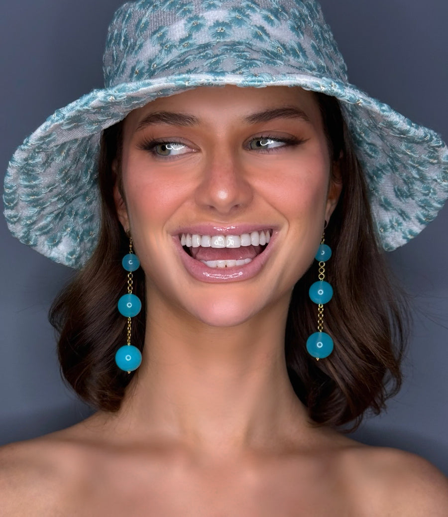 Blue Chalcedony and Gold 3 tier drop Earrings