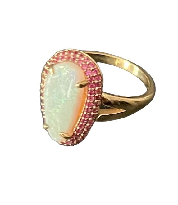 Gold, Opal & Pink Sapphire Ring