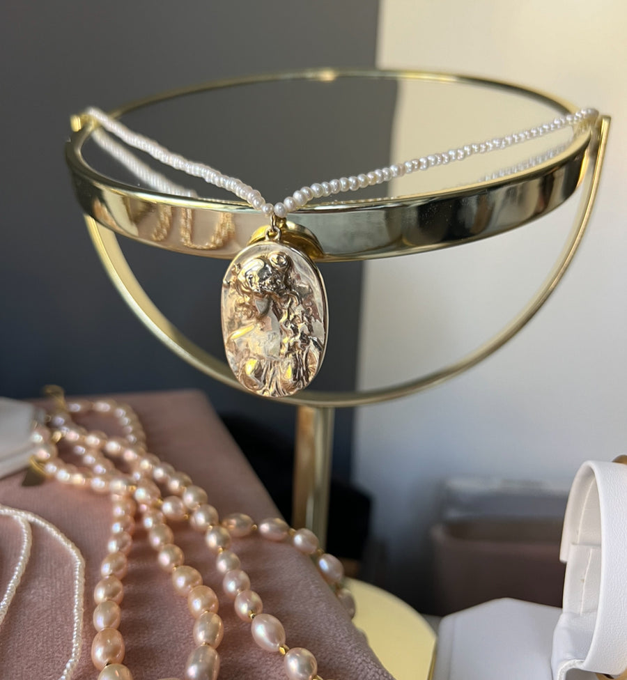 Gold Nugget Cameo Necklace