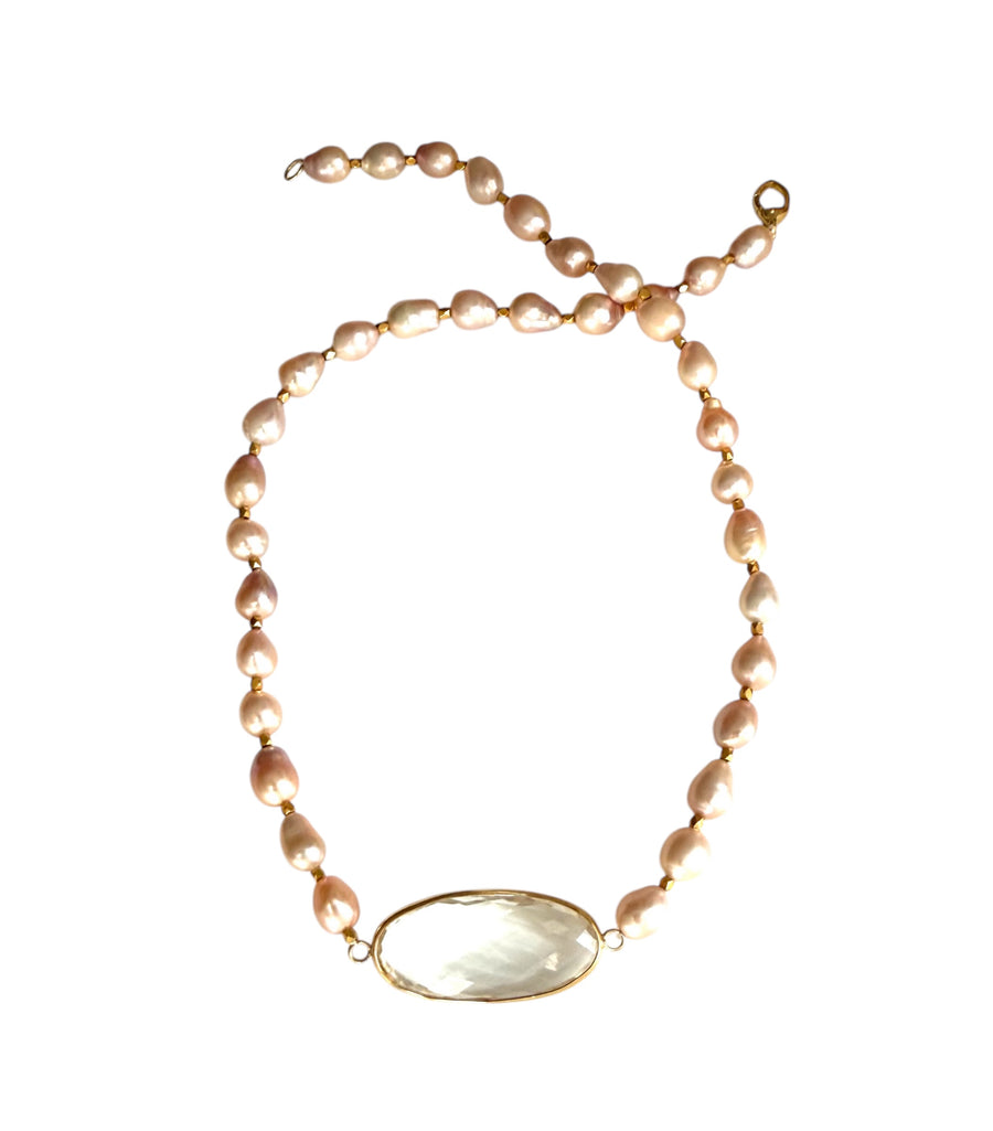 White Topaz, Pearl and 18k Gold Necklace