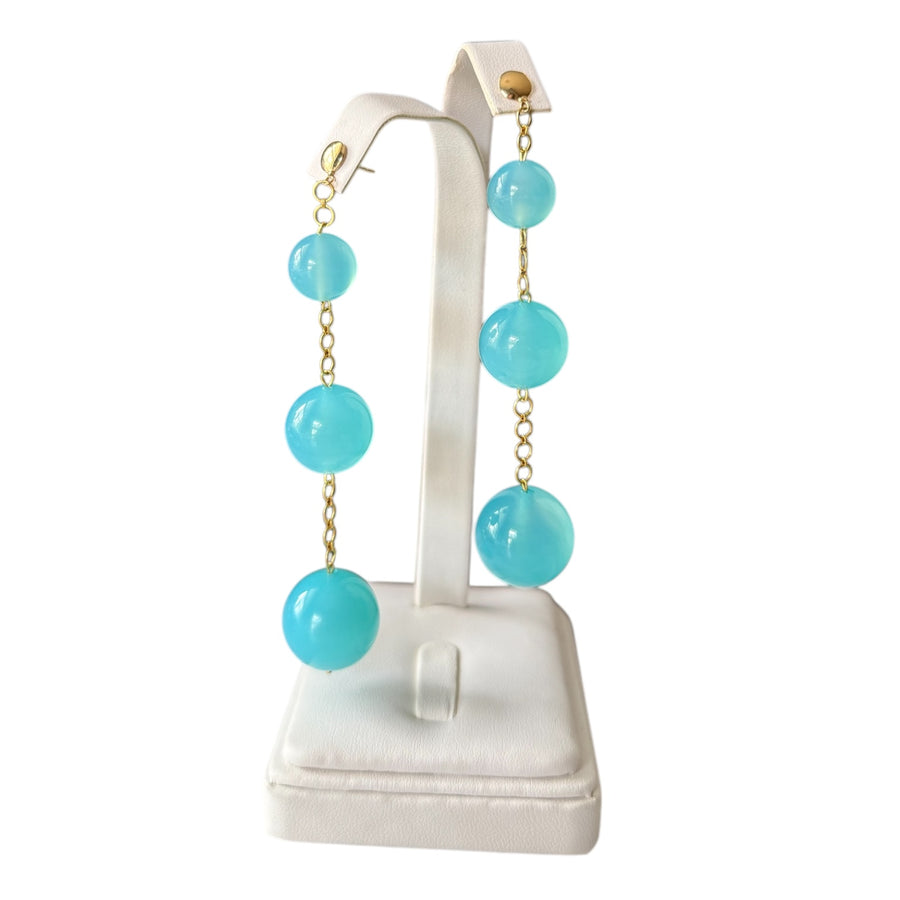 Blue Chalcedony and Gold 3 tier drop Earrings