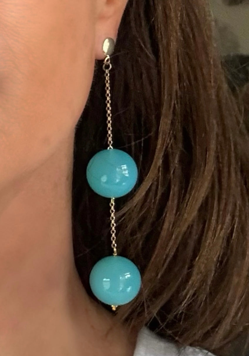 Aqua Chalcedony 2 Tier Chain Earring