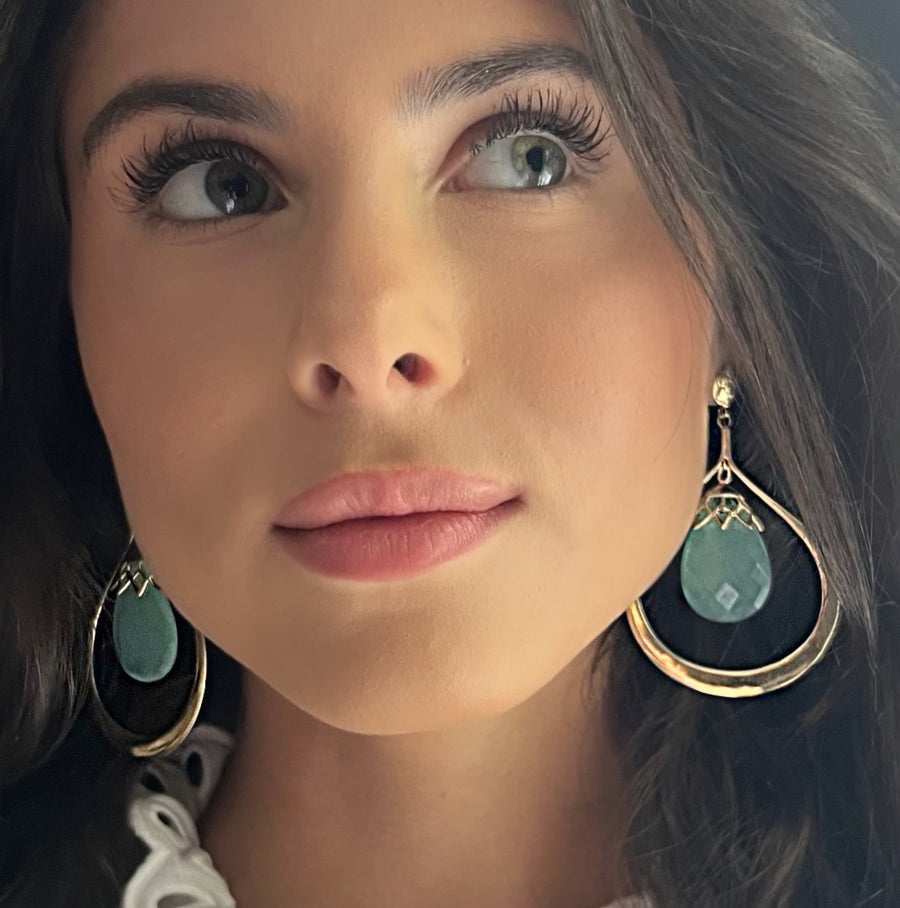Aqua Chalcedony Large Gold Earrings