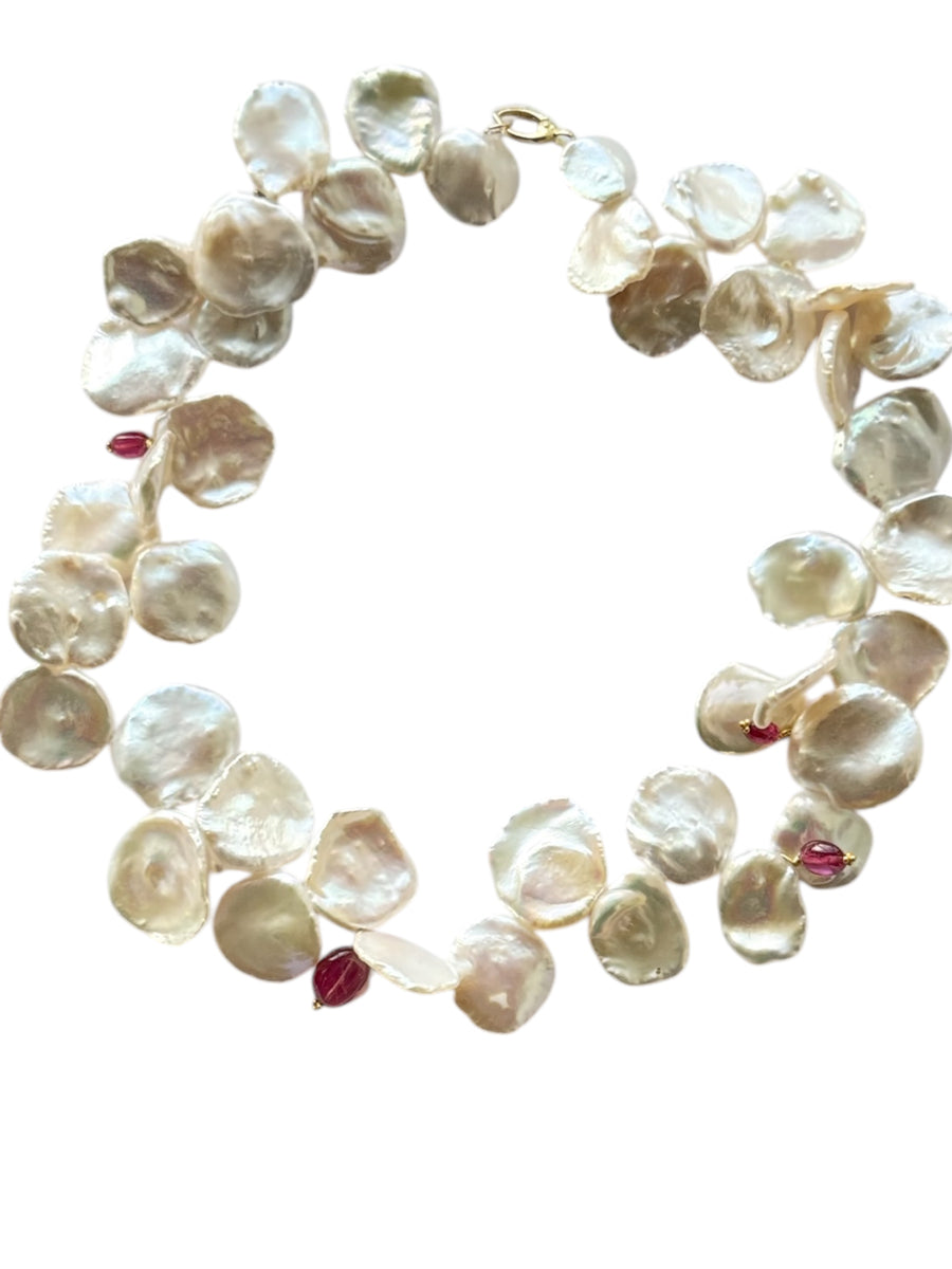 Large Round Keshi Pearl with Rubelite