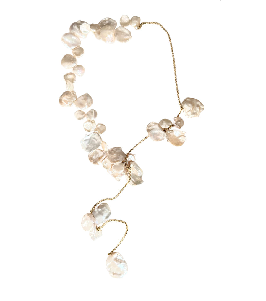 Keshi Gold Chain Lariat Necklace