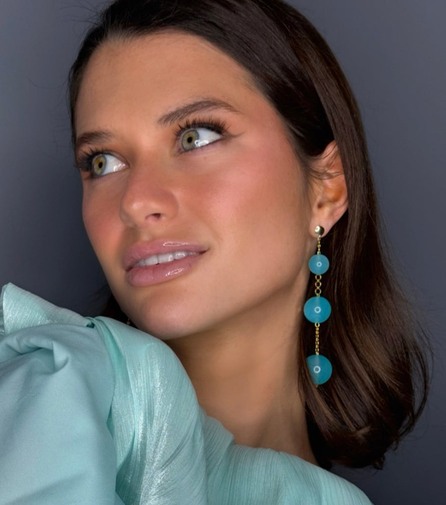 Blue Chalcedony and Gold 3 tier drop Earrings