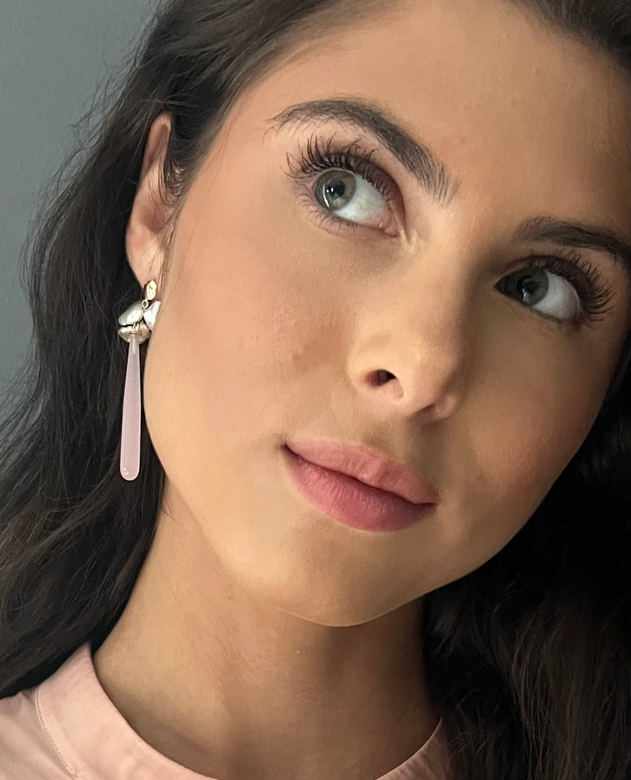 Pink Chalcedony & Keshi Pearl Drop Earrings