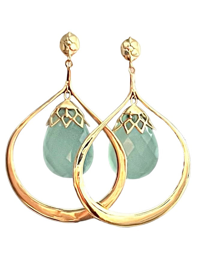 Aqua Chalcedony Large Gold Earrings