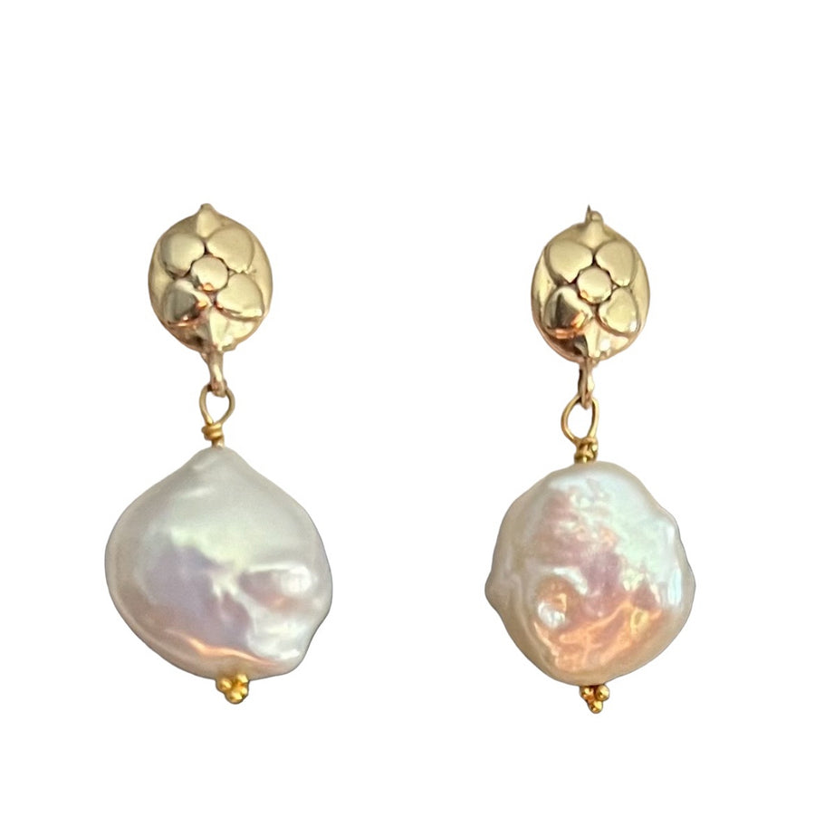 Pearl Drop Earrings with Floral Post