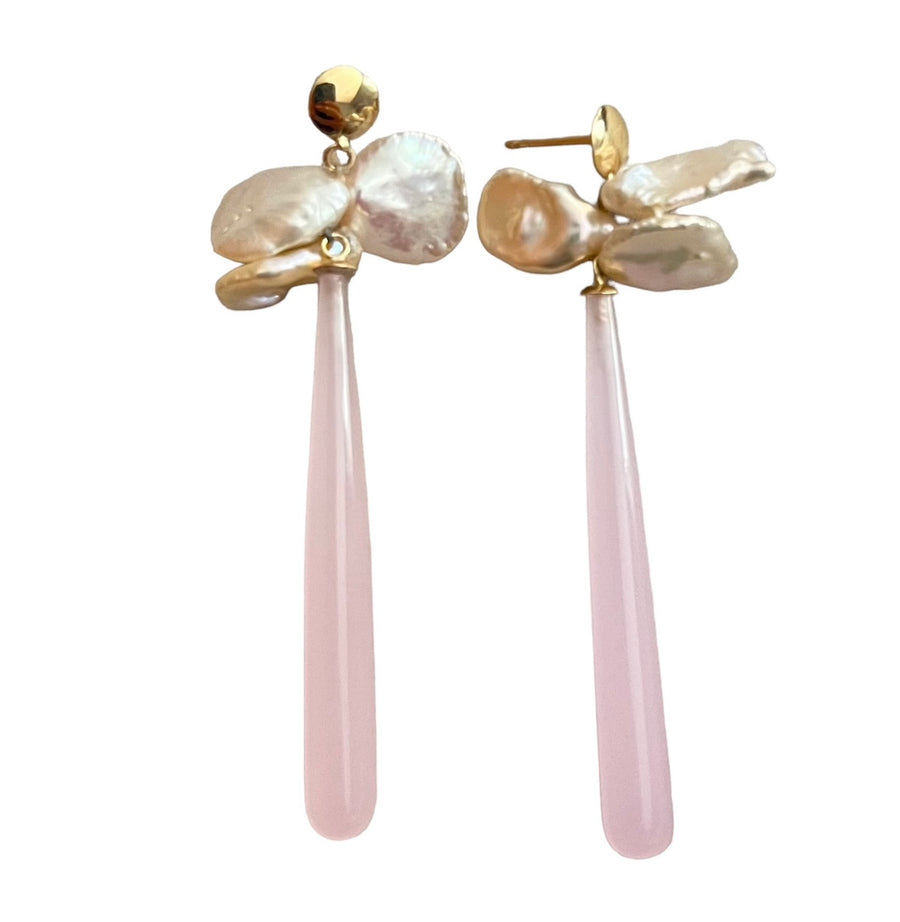 Pink Chalcedony & Keshi Pearl Drop Earrings