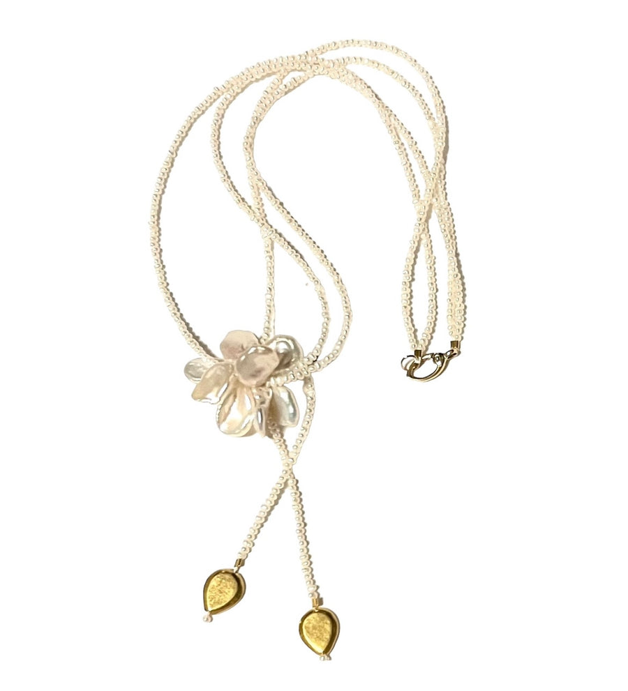 Keshi Pearl Flower Lariat Necklace