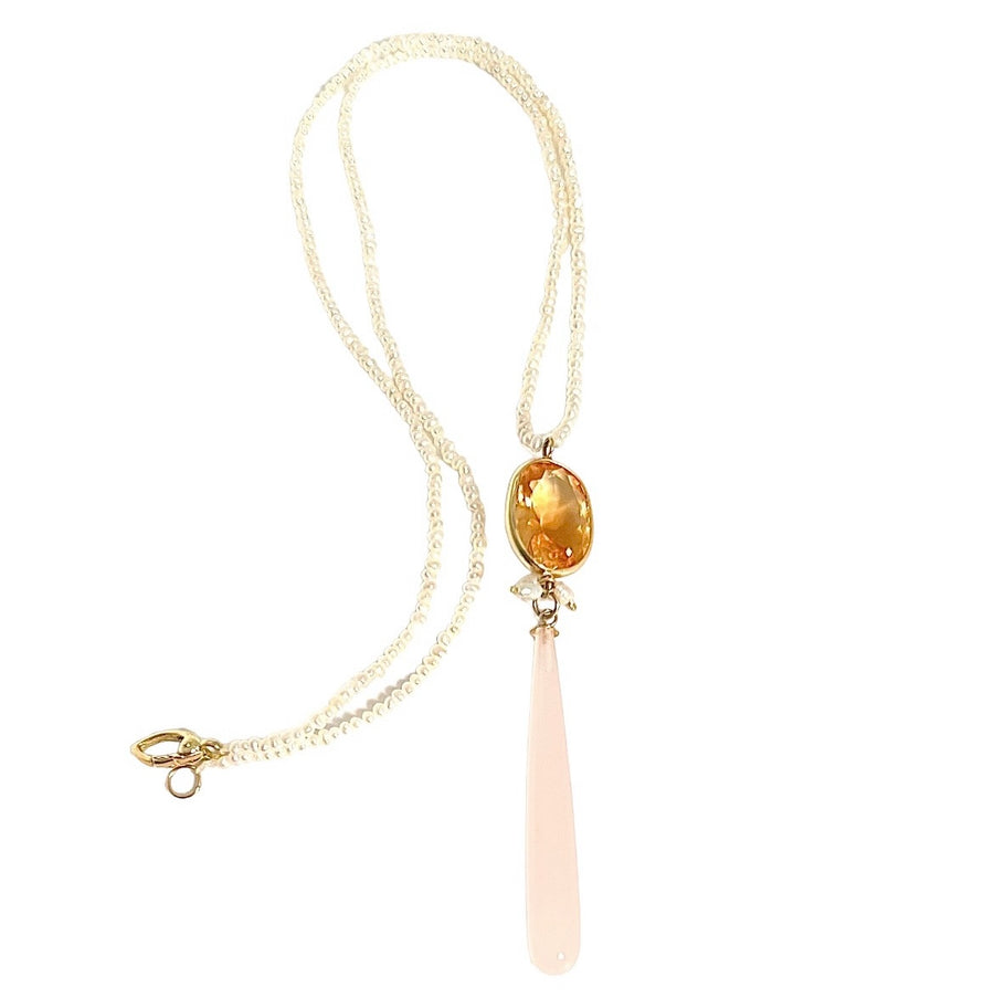 Gold, Citrine & Pink Chalcedony Pearl Pendant