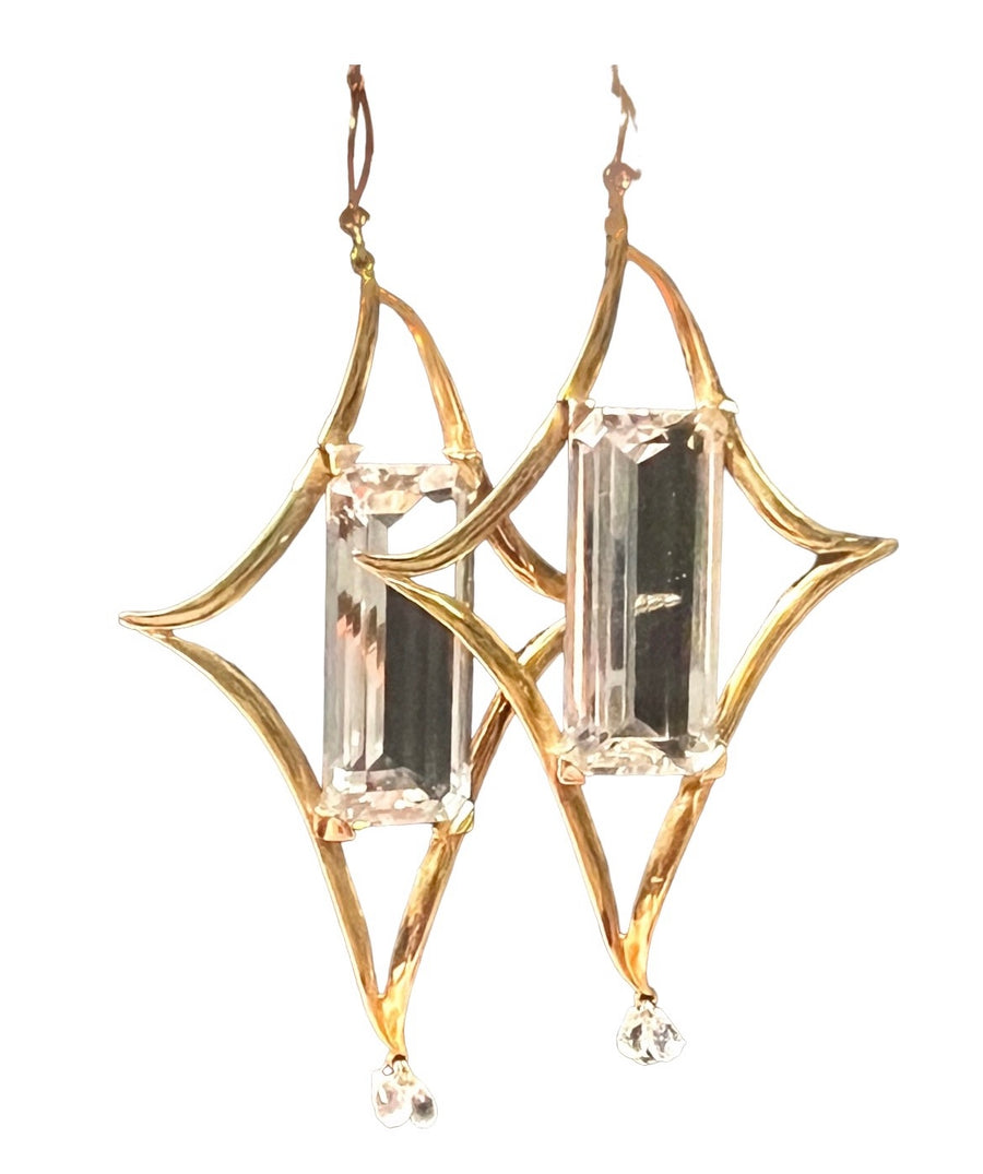 White Topaz and Gold star shaped Earring