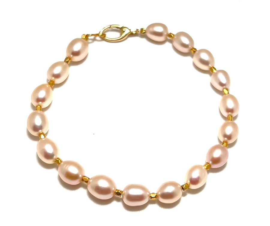Soft Peach Keshi Pearl Bracelet with Gold Accents