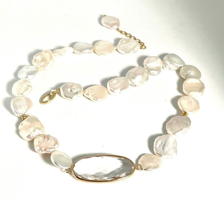 White Topaz and Pearl Necklace
