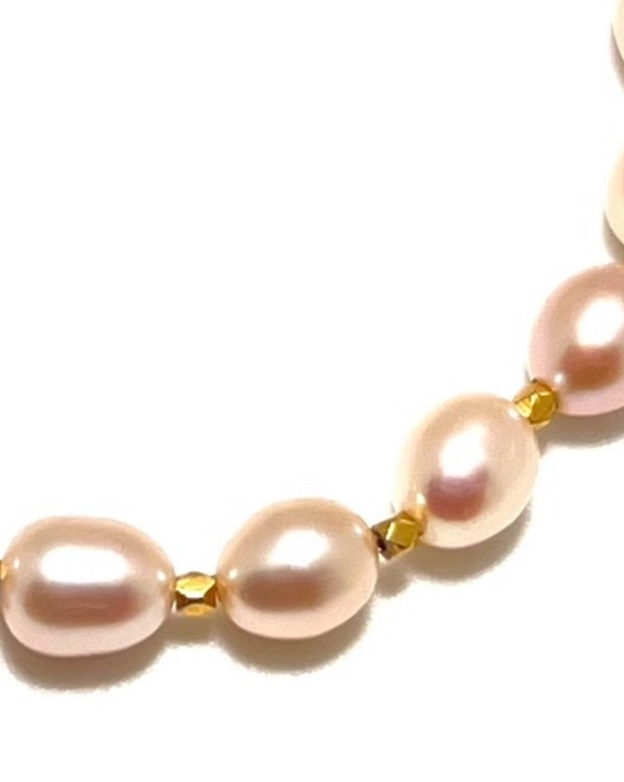 Soft Peach Keshi Pearl Bracelet with Gold Accents
