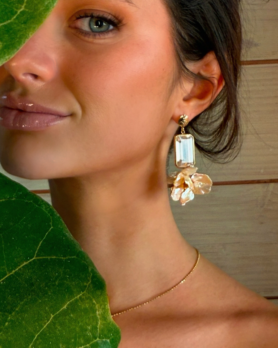 White Topaz Earring with Rare Keshi Pearls